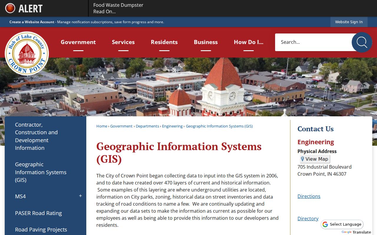 Crown Point city directory research with the city GIS information page