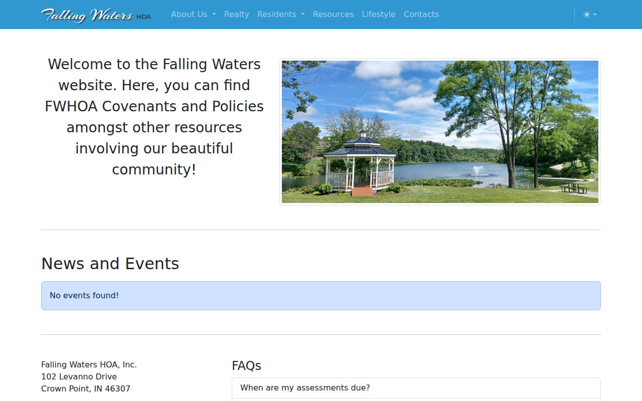 Crown Point neighbors Falling Waters HOA community page