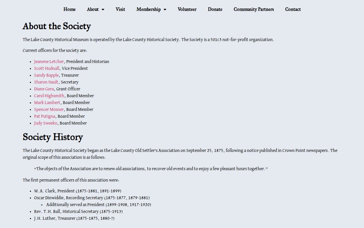 Lake County Historical Society access information during its current transition