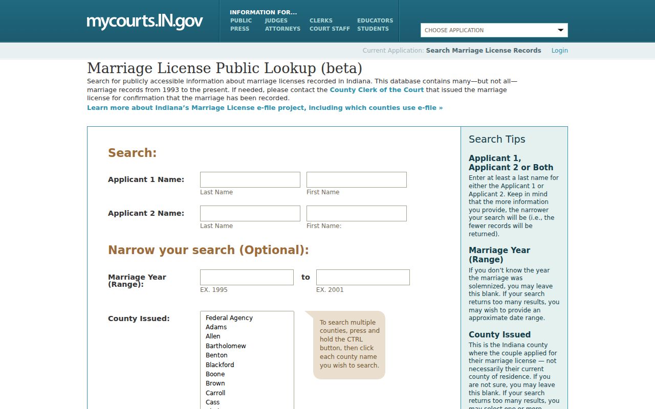 Crown Point resident lookup Indiana marriage license search