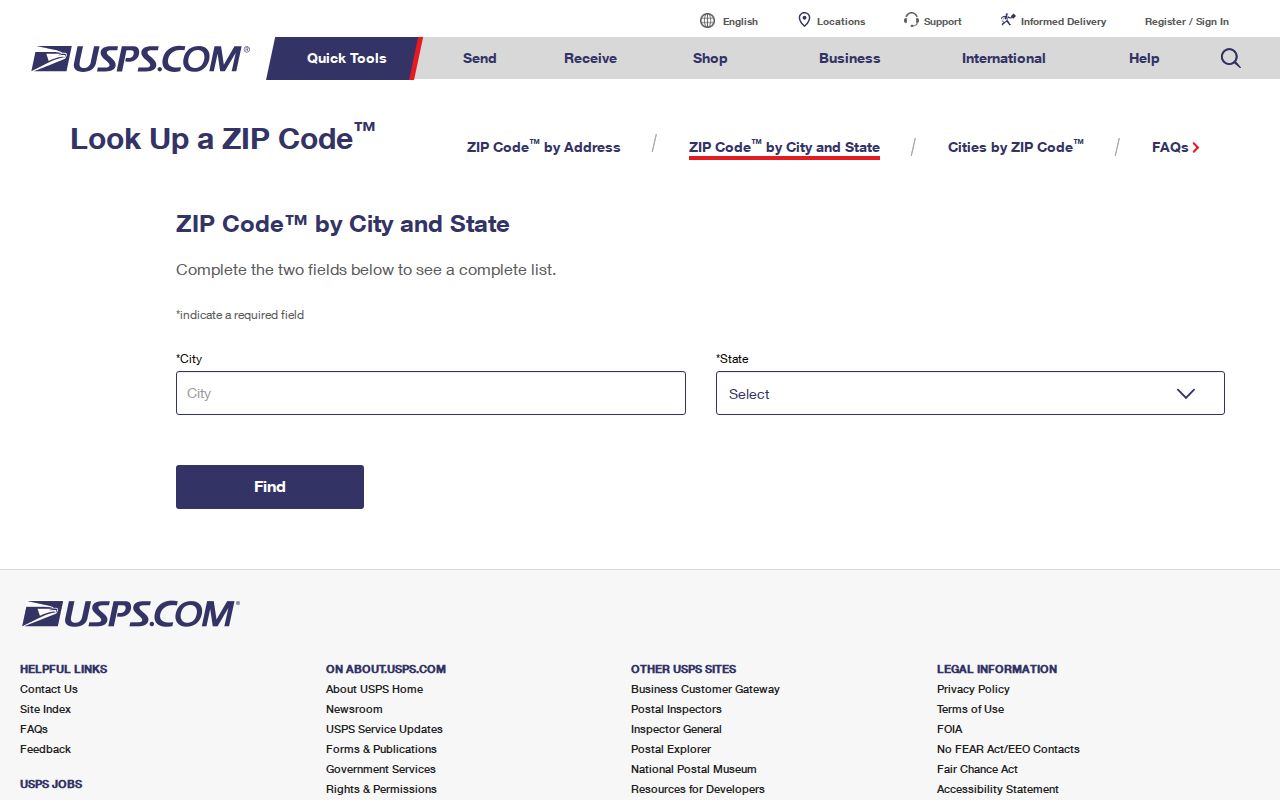 Crown Point ZIP code directory screenshot of the USPS city lookup